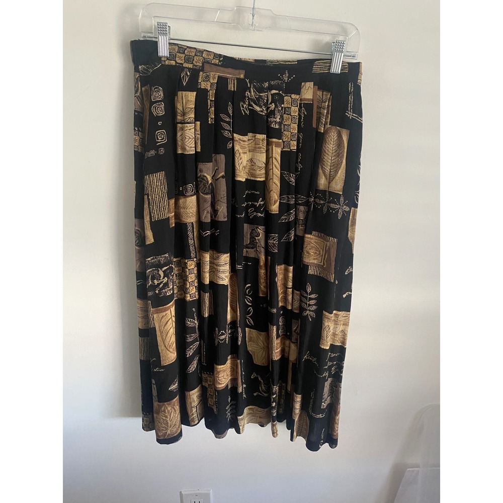 Women's Black Tan Patchwork Print Midi Skirt Size 12